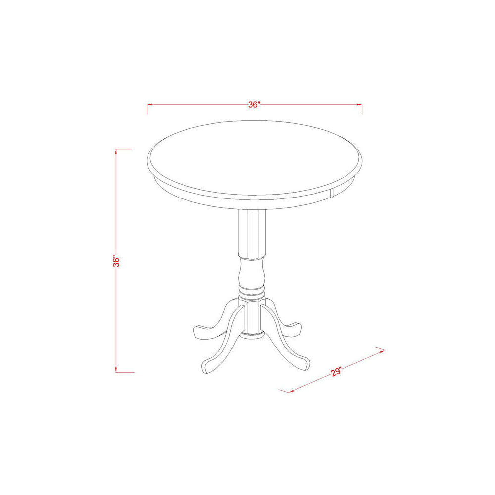 East West Furniture JAVN3-WHI-C 3 Piece Counter Height Pub Set for Small Spaces Contains a Round Wooden Table with Pedestal and 2 Linen Fabric Upholstered Chairs, 36x36 Inch, Buttermilk & Cherry