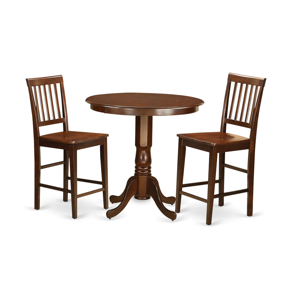 East West Furniture JAVN3-MAH-W 3 Piece Kitchen Counter Set for Small Spaces Contains a Round Dining Room Table with Pedestal and 2 Dining Chairs, 36x36 Inch, Mahogany