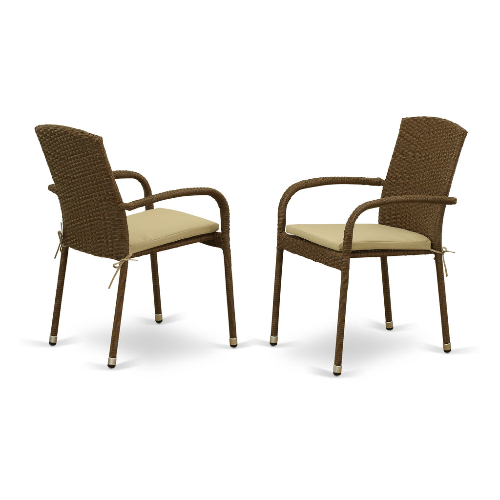 East West Furniture JULC102A Jubi Patio Bistro Wicker Dining Chairs with Cushion, Set of 2, Brown