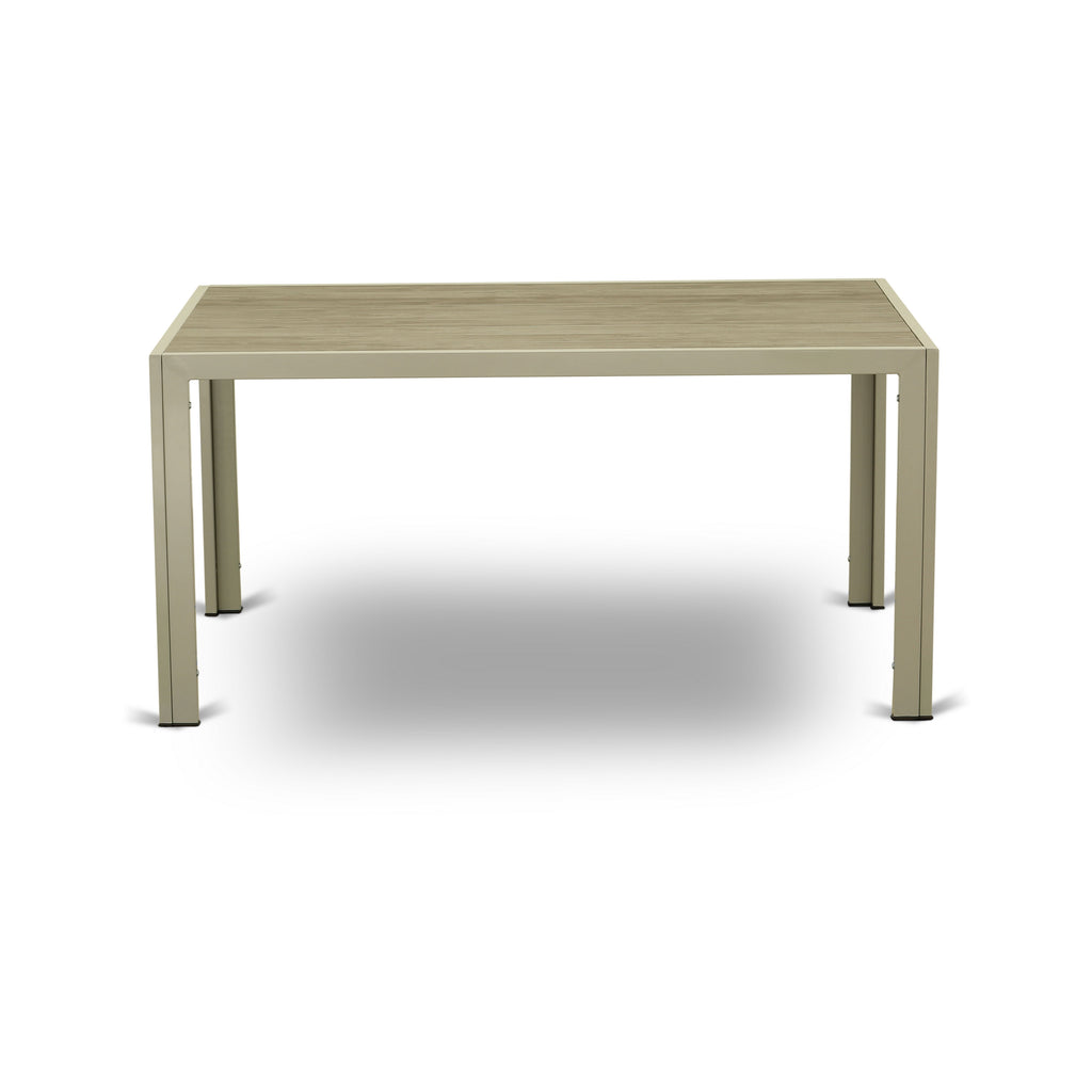 East West Furniture JULTW03 Jubi Outdoor Wicker Dining Table - Rectangle PE Wicker Table with Wood Top, 36x60 Inch, Natural Linen