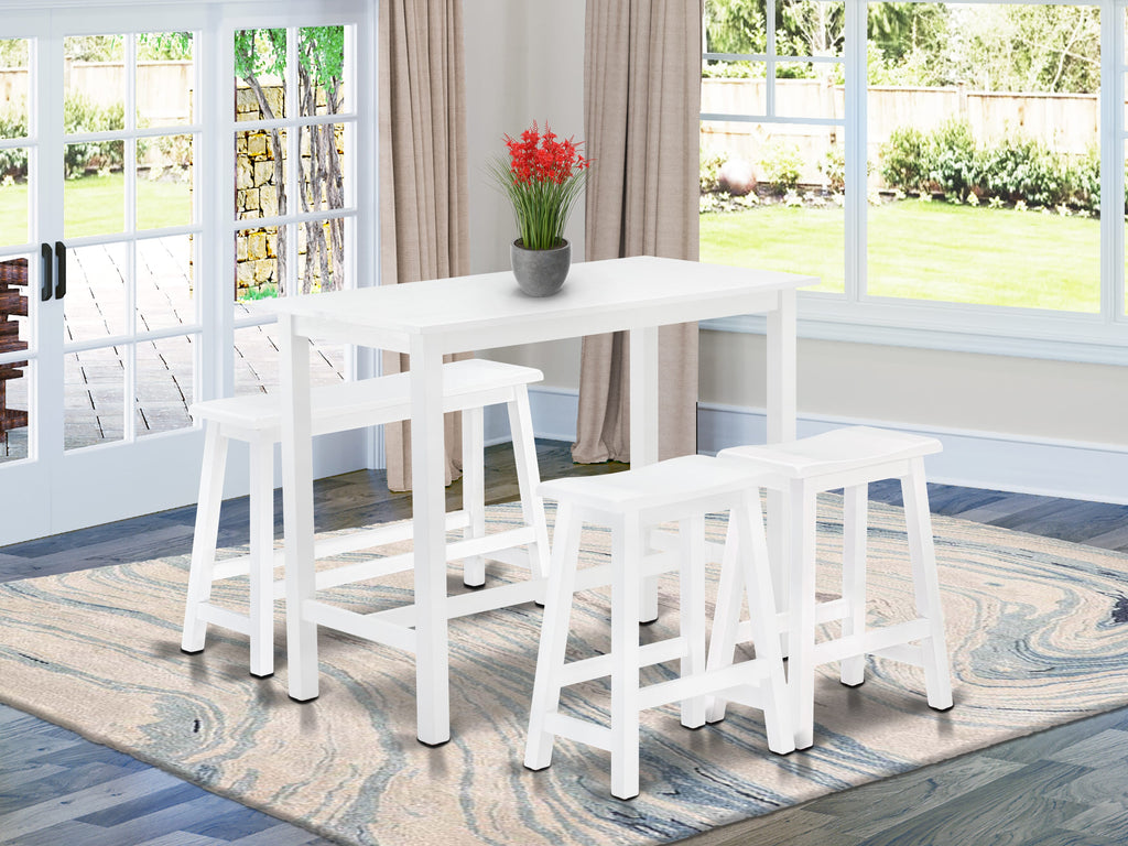 East West Furniture KATY4-WBW-W 4 Piece Modern Dining Table Set Includes a Rectangular Wooden Table and 2 Stools with a Bench, 24x47 Inch, Wirebrushed Bright White