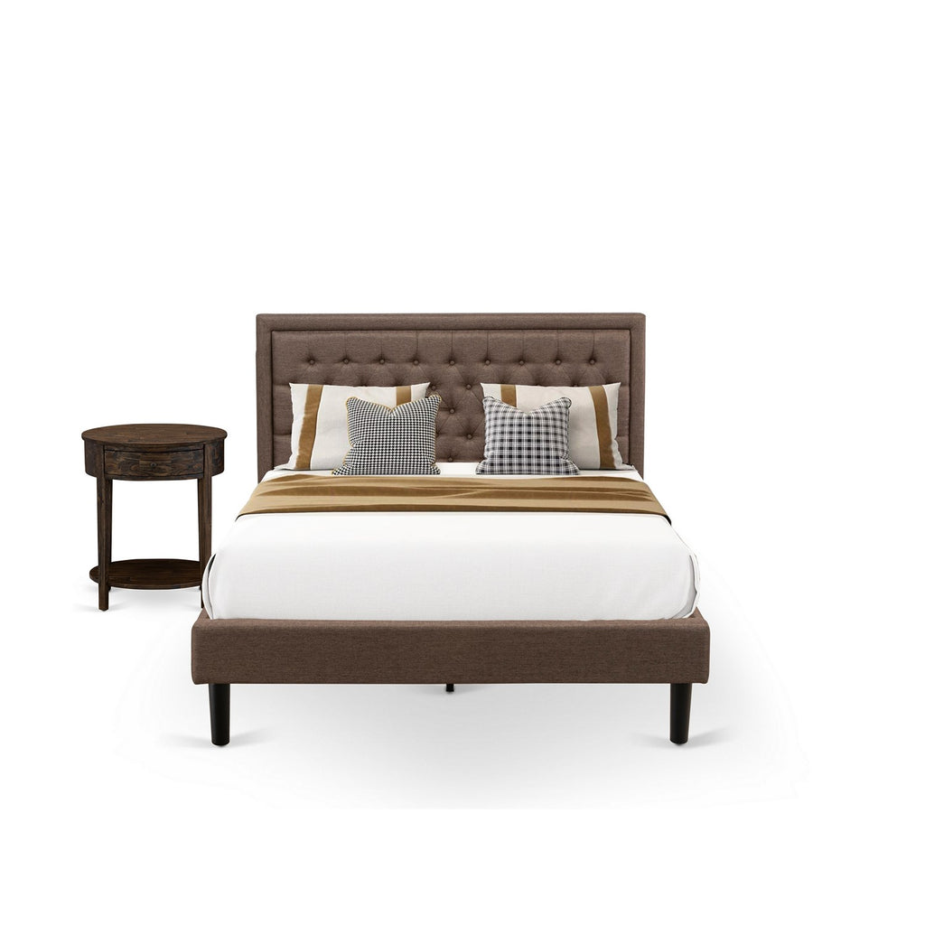 East West Furniture KD18Q-1HI07 2 Pc Queen Bedroom Set - 1 Bed Frame Brown Linen Fabric Padded and Button Tufted Headboard - 1 Wooden Nightstand with Wooden Drawer - Black Finish Legs