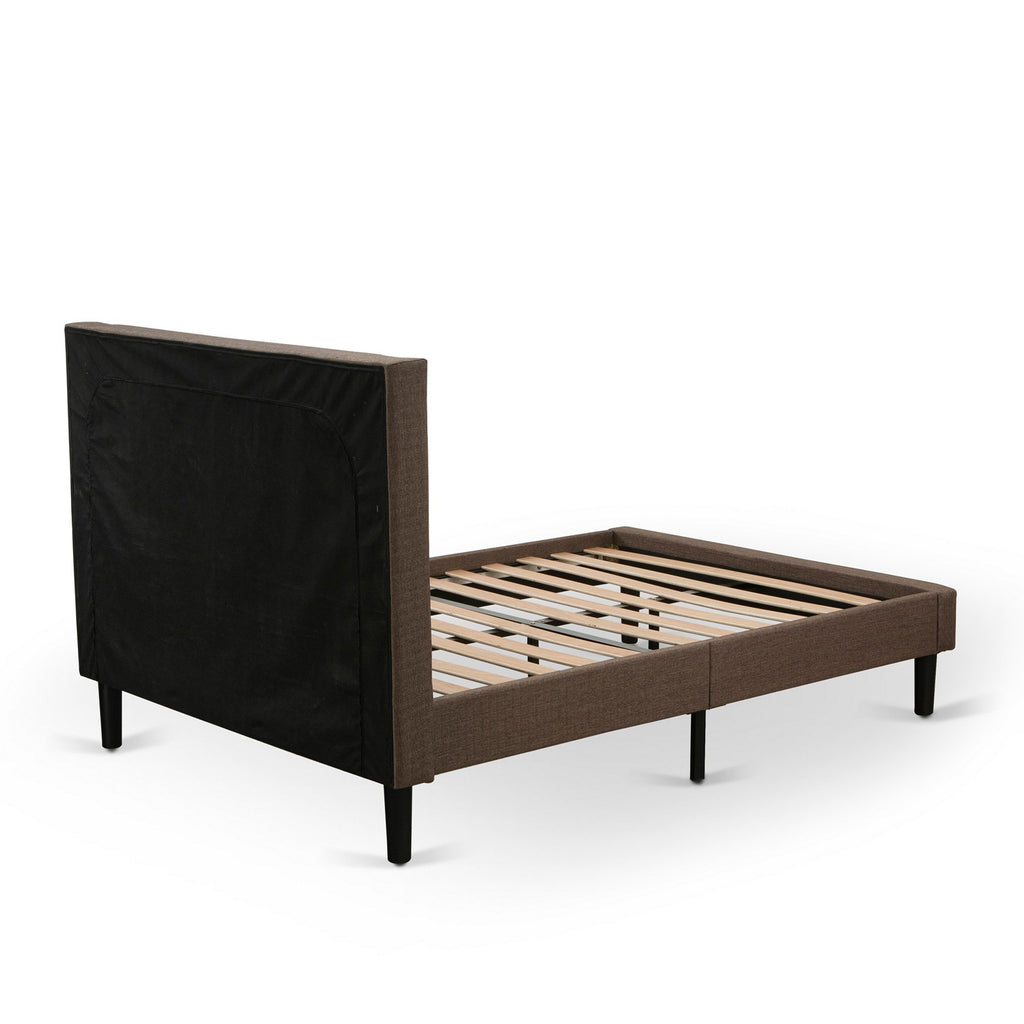 KD18Q-2VL06 3 Pc Queen Size Bed Set - 1 queen platform bed Brown Linen Fabric Padded and Button Tufted Headboard - 2 Small Nightstand with Wooden Drawers - Black Finish Legs