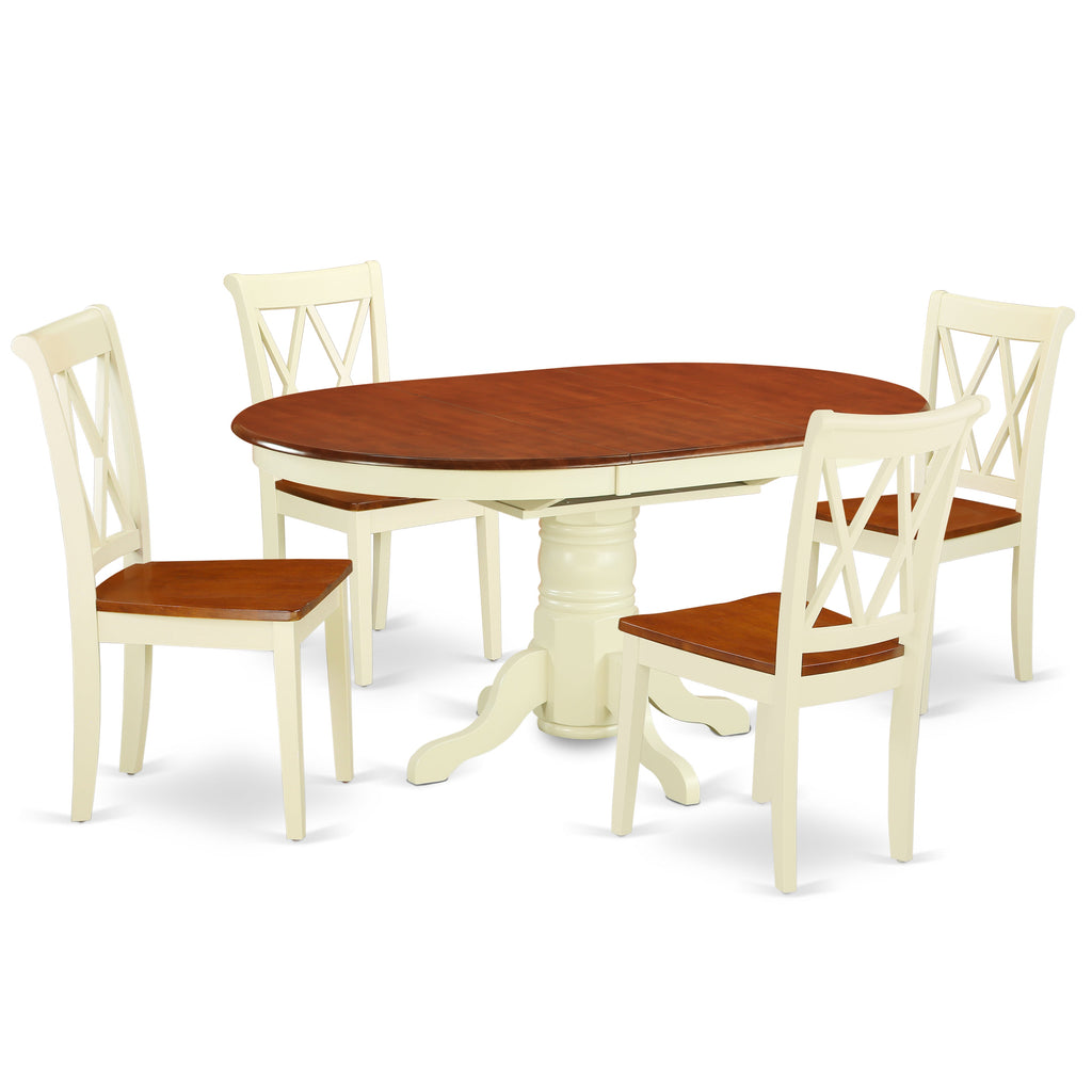 East West Furniture KECL5-BMK-W 5 Piece Kitchen Table Set for 4 Includes an Oval Dining Table with Butterfly Leaf and 4 Dining Room Chairs, 42x60 Inch, Buttermilk & Cherry