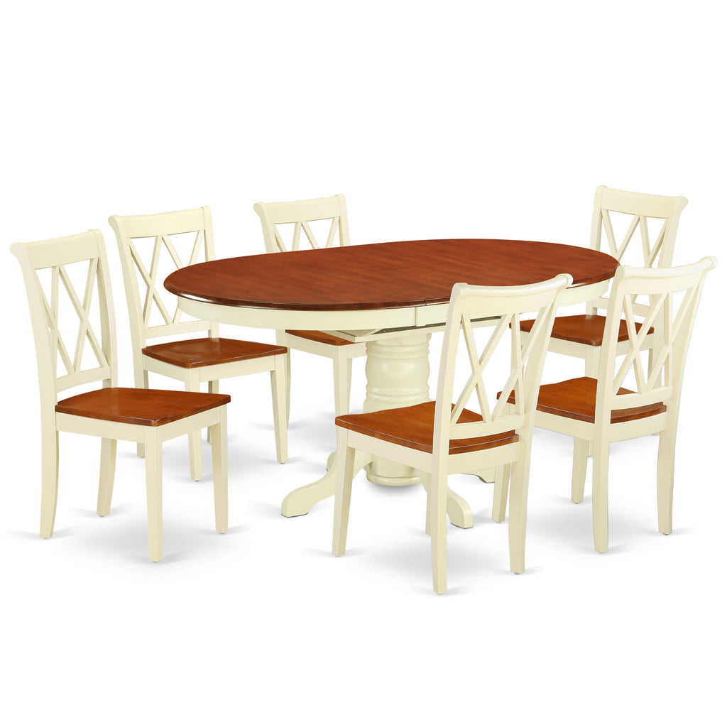 East West Furniture KECL7-BMK-W 7 Piece Dining Room Table Set Consist of an Oval Wooden Table with Butterfly Leaf and 6 Kitchen Dining Chairs, 42x60 Inch, Buttermilk & Cherry