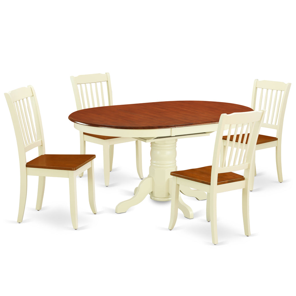East West Furniture KEDA5-BMK-W 5 Piece Dining Table Set for 4 Includes an Oval Kitchen Table with Butterfly Leaf and 4 Dining Room Chairs, 42x60 Inch, Buttermilk & Cherry