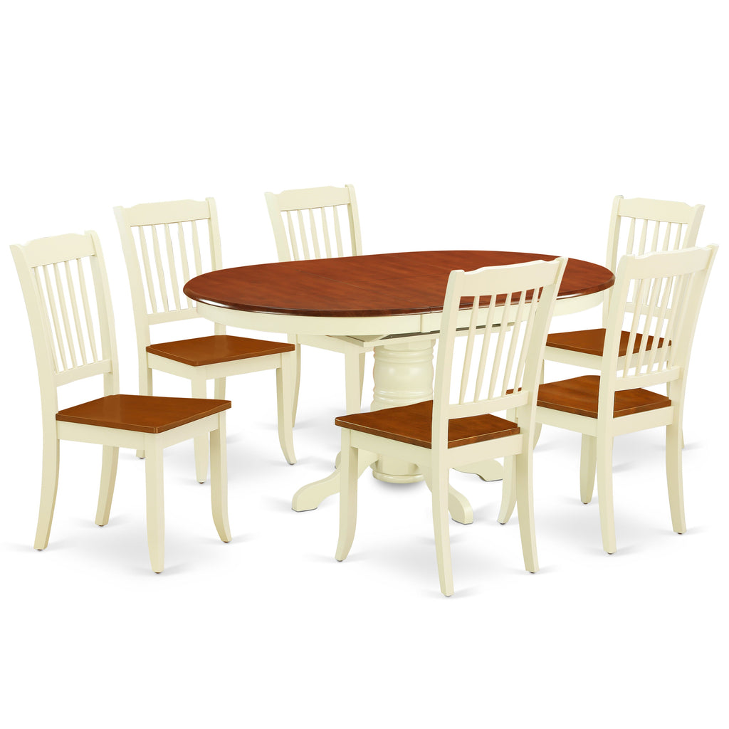 East West Furniture KEDA7-BMK-W 7 Piece Dining Table Set Consist of an Oval Dining Room Table with Butterfly Leaf and 6 Wooden Seat Chairs, 42x60 Inch, Buttermilk & Cherry