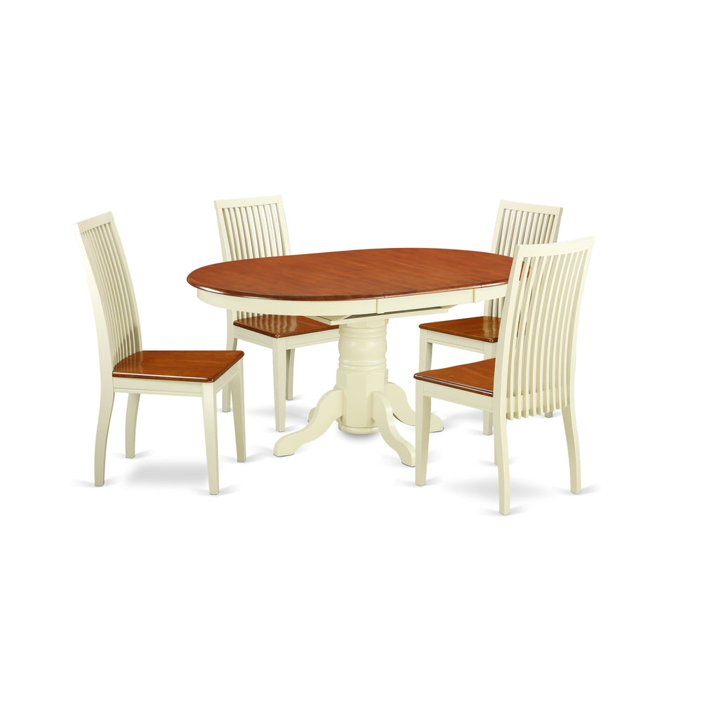 East West Furniture KEIP5-BMK-W 5 Piece Dining Room Furniture Set Includes an Oval Kitchen Table with Butterfly Leaf and 4 Dining Chairs, 42x60 Inch, Buttermilk & Cherry