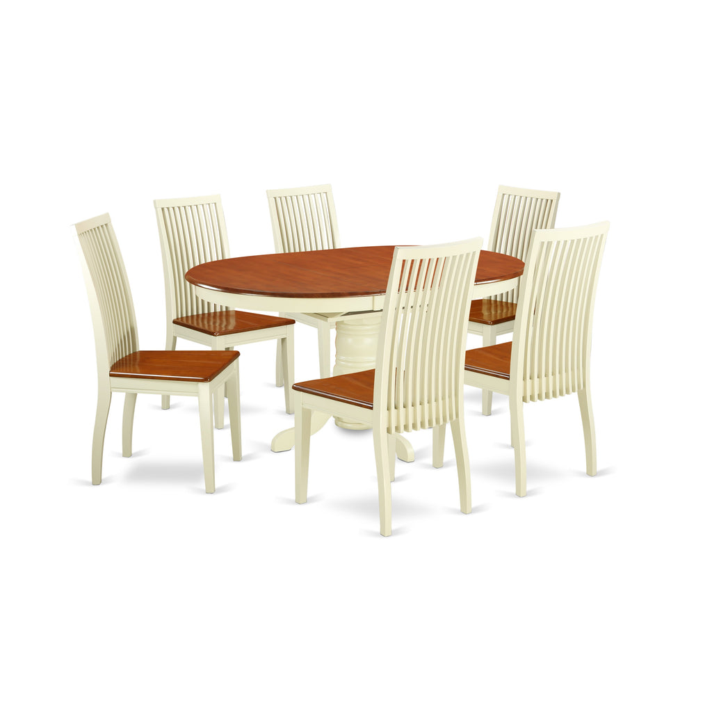 East West Furniture KEIP7-BMK-W 7 Piece Dining Room Table Set Consist of an Oval Kitchen Table with Butterfly Leaf and 6 Dining Chairs, 42x60 Inch, Buttermilk & Cherry