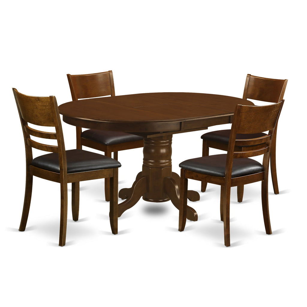 East West Furniture KELY5-ESP-LC 5 Piece Kitchen Table & Chairs Set Includes an Oval Dining Room Table with Butterfly Leaf and 4 Faux Leather Upholstered Chairs, 42x60 Inch, Espresso
