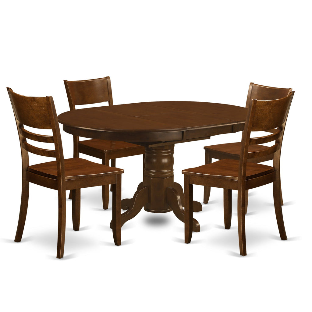 East West Furniture KELY5-ESP-W 5 Piece Dinette Set for 4 Includes an Oval Dining Room Table with Butterfly Leaf and 4 Kitchen Dining Chairs, 42x60 Inch, Espresso