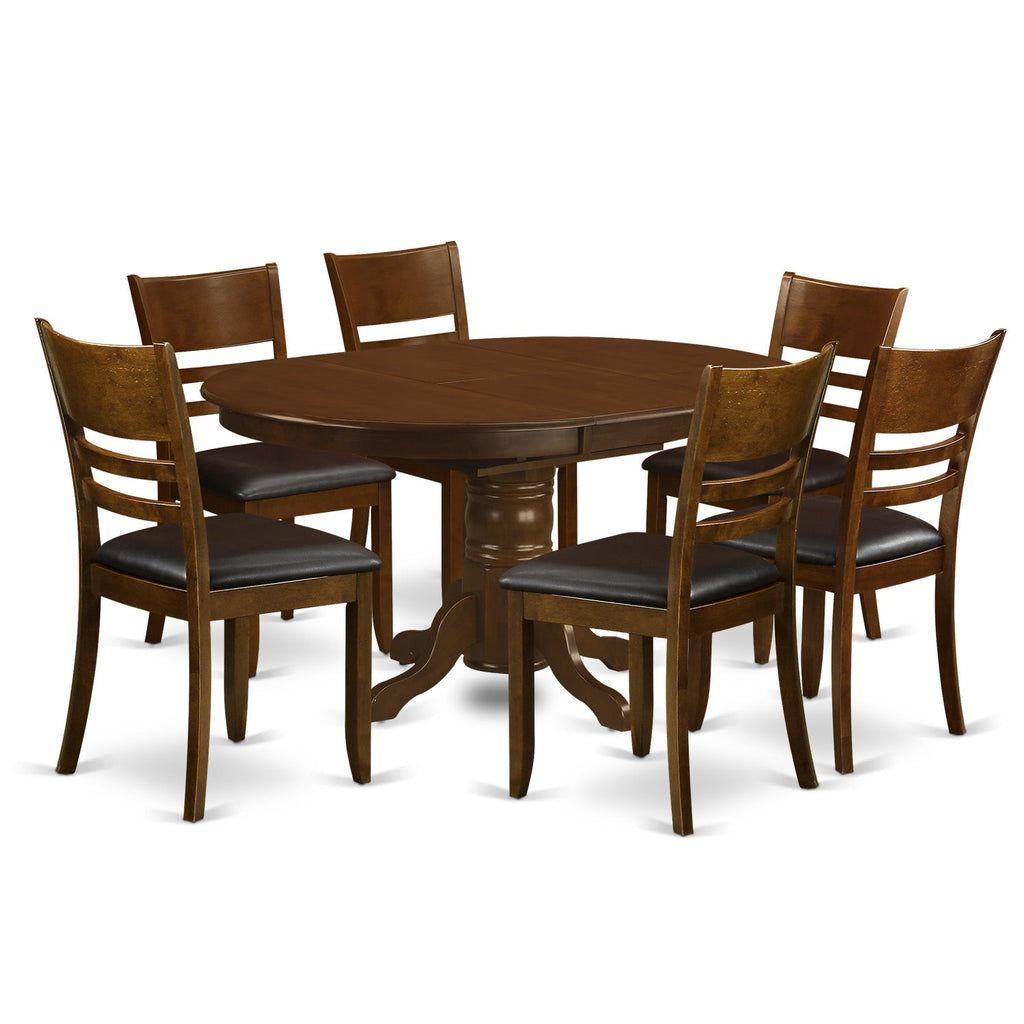 East West Furniture KELY7-ESP-LC 7 Piece Kitchen Table & Chairs Set Consist of an Oval Dining Table with Butterfly Leaf and 6 Faux Leather Dining Room Chairs, 42x60 Inch, Espresso