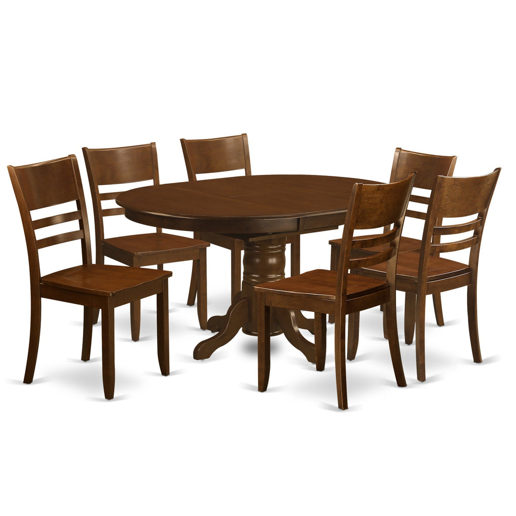East West Furniture KELY7-ESP-W 7 Piece Dining Table Set Consist of an Oval Dining Room Table with Butterfly Leaf and 6 Wooden Seat Chairs, 42x60 Inch, Espresso