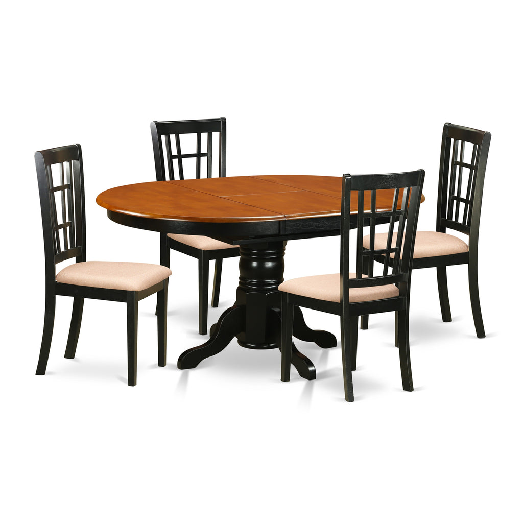 East West Furniture KENI5-BCH-C 5 Piece Dining Room Furniture Set Includes an Oval Kitchen Table with Butterfly Leaf and 4 Linen Fabric Upholstered Dining Chairs, 42x60 Inch, Black & Cherry