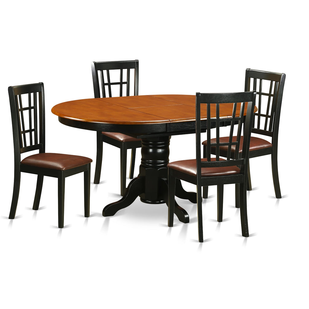 East West Furniture KENI5-BCH-LC 5 Piece Dining Room Furniture Set Includes an Oval Wooden Table with Butterfly Leaf and 4 Faux Leather Kitchen Dining Chairs, 42x60 Inch, Black & Cherry