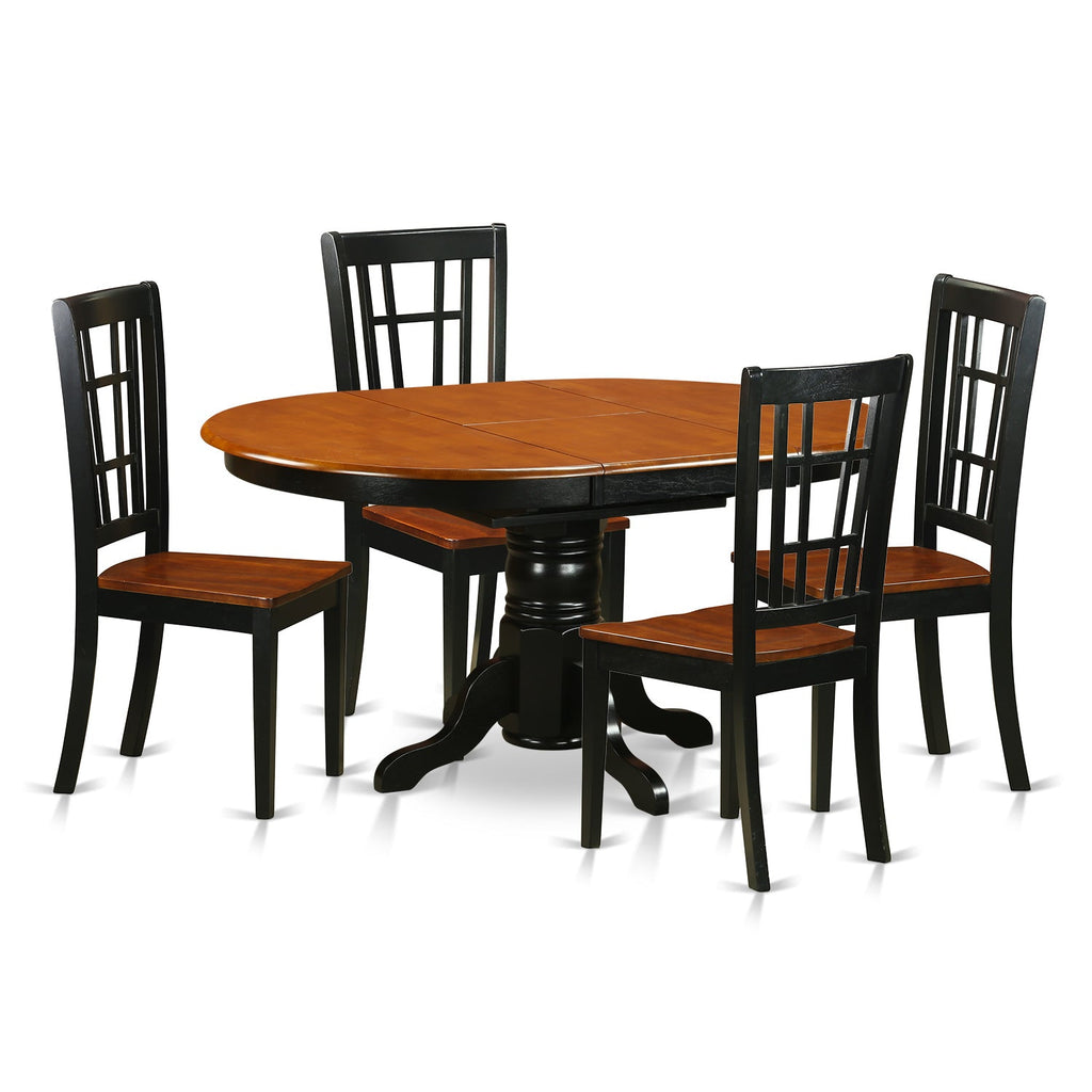 East West Furniture KENI5-BCH-W 5 Piece Dining Set Includes an Oval Dining Room Table with Butterfly Leaf and 4 Wood Seat Chairs, 42x60 Inch, Black & Cherry