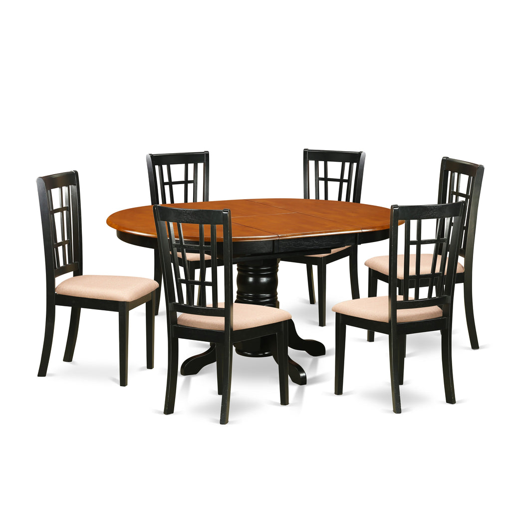 East West Furniture KENI7-BCH-C 7 Piece Modern Dining Table Set Consist of an Oval Wooden Table with Butterfly Leaf and 6 Linen Fabric Upholstered Dining Chairs, 42x60 Inch, Black & Cherry