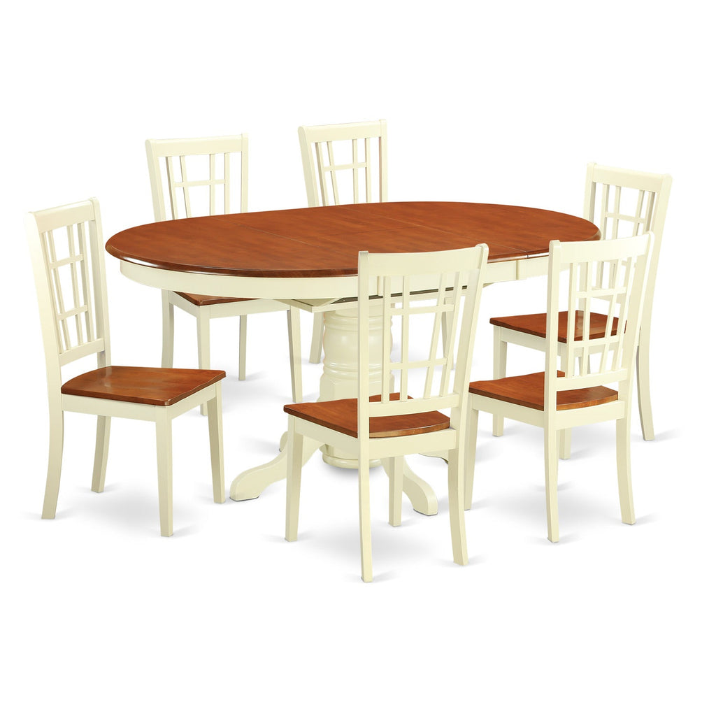 East West Furniture KENI7-WHI-W 7 Piece Dining Room Table Set Consist of an Oval Wooden Table with Butterfly Leaf and 6 Kitchen Dining Chairs, 42x60 Inch, Buttermilk & Cherry