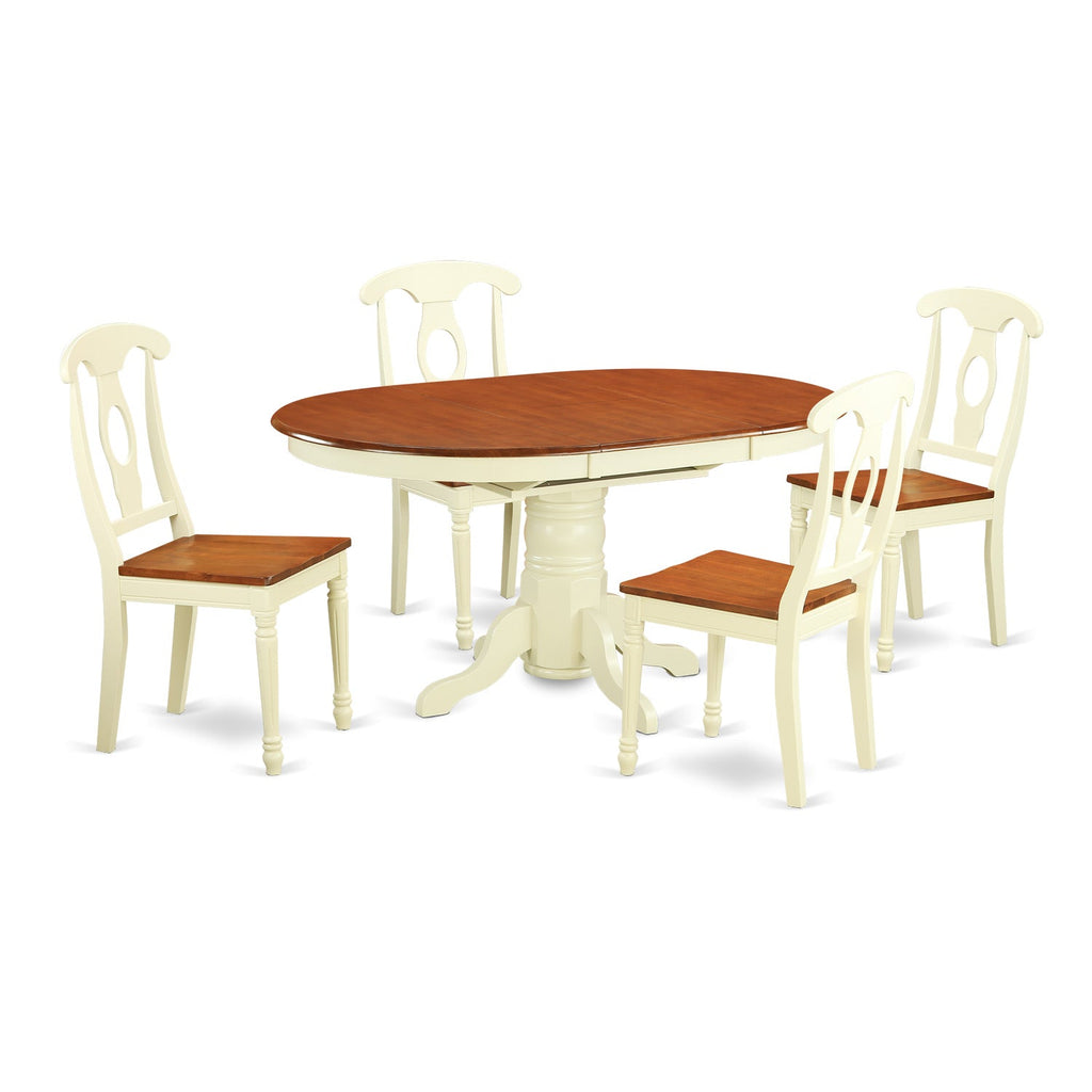 East West Furniture KENL5-WHI-W 5 Piece Modern Dining Table Set Includes an Oval Wooden Table with Butterfly Leaf and 4 Dining Room Chairs, 42x60 Inch, Buttermilk & Cherry