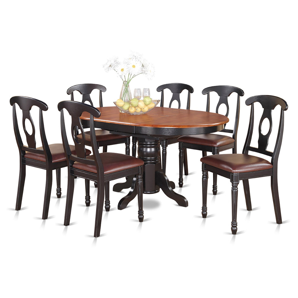 East West Furniture KENL7-BLK-LC 7 Piece Modern Dining Table Set Consist of an Oval Wooden Table with Butterfly Leaf and 6 Faux Leather Upholstered Dining Chairs, 42x60 Inch, Black & Cherry