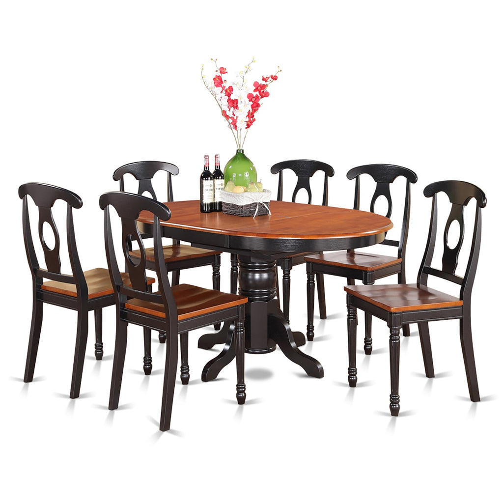 East West Furniture KENL7-BLK-W 7 Piece Modern Dining Table Set Consist of an Oval Wooden Table with Butterfly Leaf and 6 Kitchen Dining Chairs, 42x60 Inch, Black & Cherry