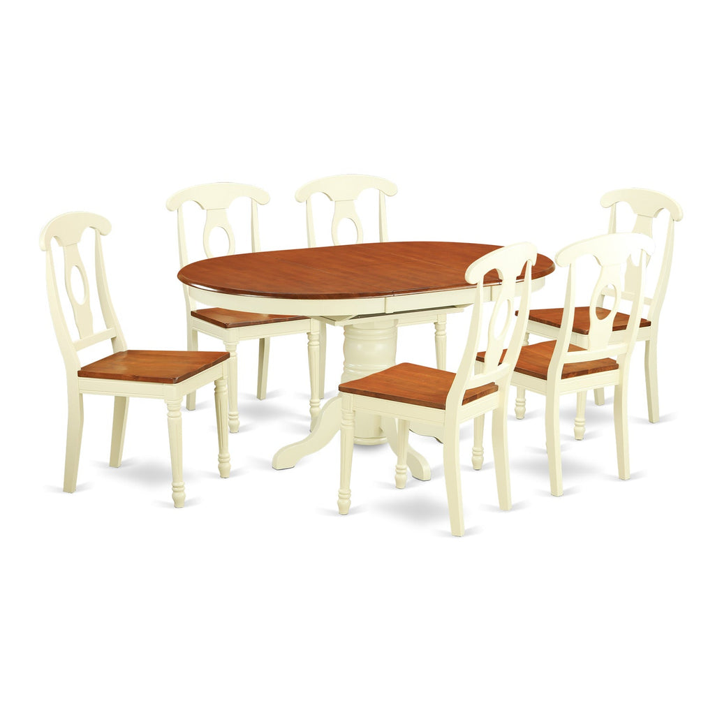 East West Furniture KENL7-WHI-W 7 Piece Modern Dining Table Set Consist of an Oval Wooden Table with Butterfly Leaf and 6 Kitchen Dining Chairs, 42x60 Inch, Buttermilk & Cherry