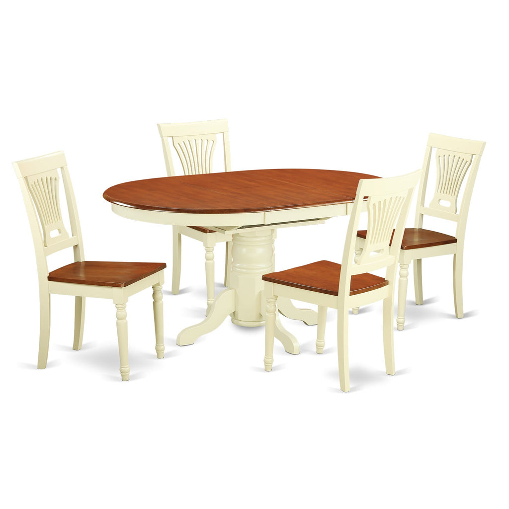East West Furniture KEPL5-WHI-W 5 Piece Kitchen Table & Chairs Set Includes an Oval Dining Room Table with Butterfly Leaf and 4 Solid Wood Seat Chairs, 42x60 Inch, Buttermilk & Cherry