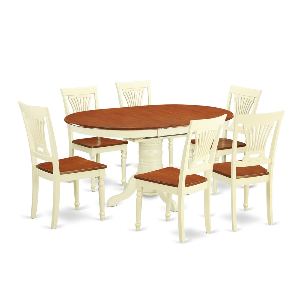 East West Furniture KEPL7-WHI-W 7 Piece Dining Room Table Set Consist of an Oval Kitchen Table with Butterfly Leaf and 6 Dining Chairs, 42x60 Inch, Buttermilk & Cherry