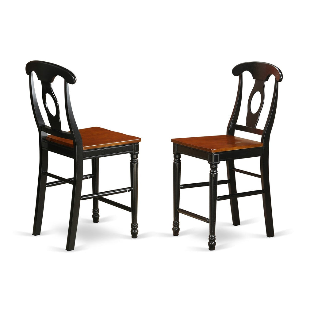 East West Furniture KES-BLK-W Kenley Counter Height Barstools - Napoleon Back Wood Seat Chairs, Set of 2, Black & Cherry