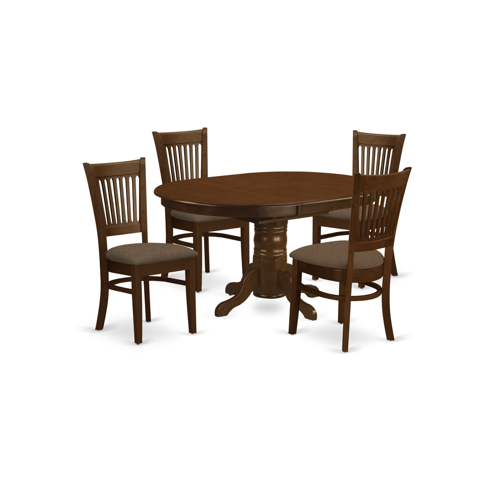 East West Furniture KEVA5-ESP-C 5 Piece Kitchen Table & Chairs Set Includes an Oval Dining Room Table with Butterfly Leaf and 4 Linen Fabric Upholstered Chairs, 42x60 Inch, Espresso