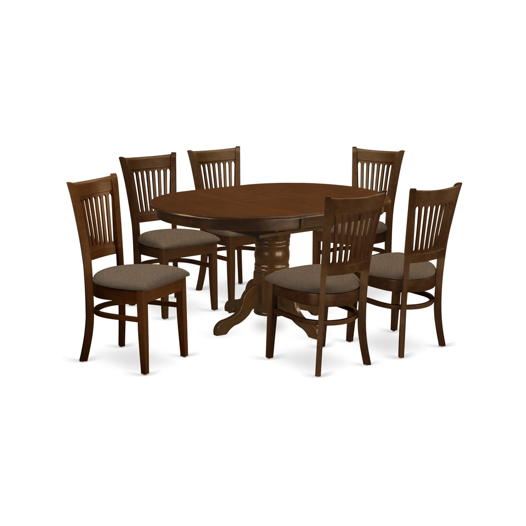 East West Furniture KEVA7-ESP-C 7 Piece Kitchen Table & Chairs Set Consist of an Oval Dining Room Table with Butterfly Leaf and 6 Linen Fabric Upholstered Chairs, 42x60 Inch, Espresso
