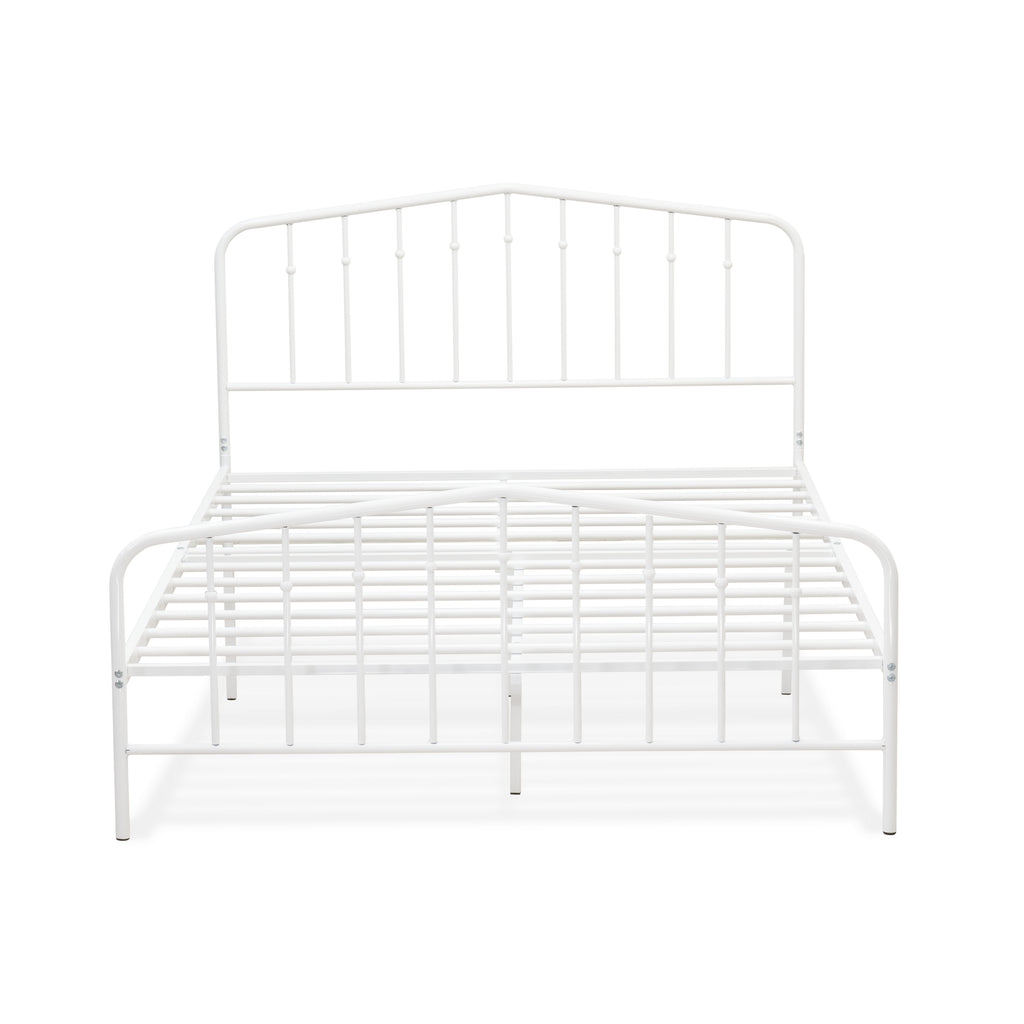 East West Furniture KHFBWHI Kemah Full Bed Frame with 3 Supporting Metal Legs - Deluxe Bed in Powder Coating White Color