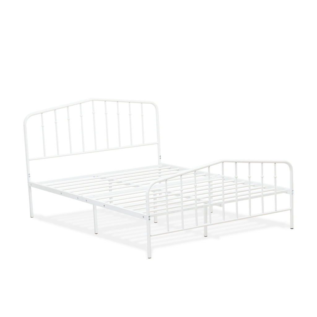 East West Furniture KHFBWHI Kemah Full Bed Frame with 3 Supporting Metal Legs - Deluxe Bed in Powder Coating White Color