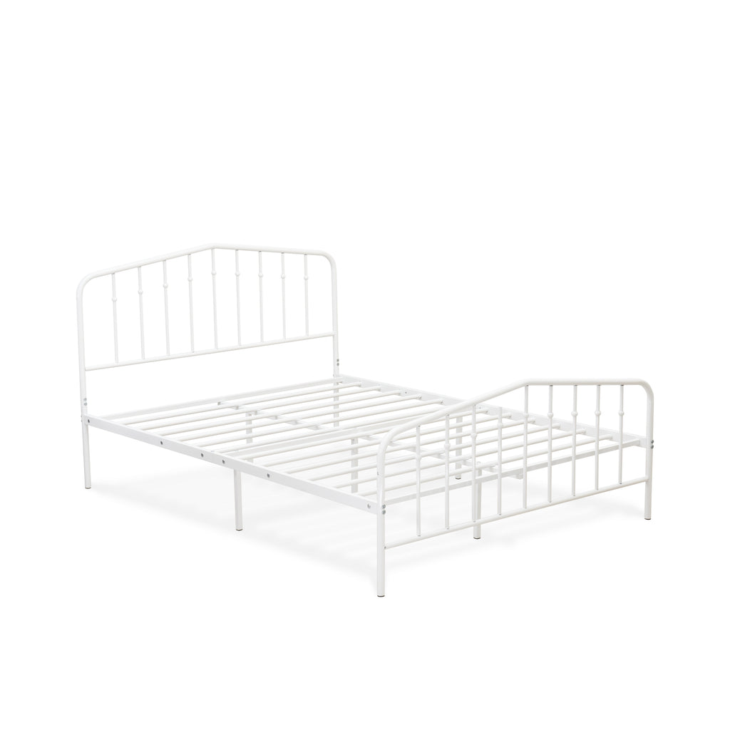 East West Furniture KHFBWHI Kemah Full Bed Frame with 3 Supporting Metal Legs - Deluxe Bed in Powder Coating White Color