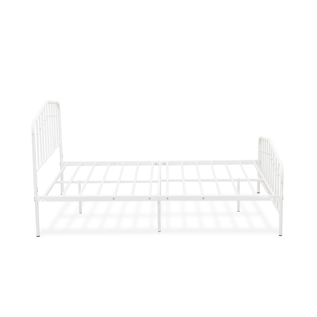 East West Furniture KHFBWHI Kemah Full Bed Frame with 3 Supporting Metal Legs - Deluxe Bed in Powder Coating White Color