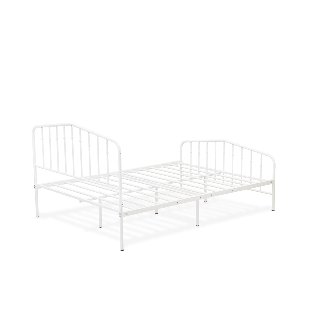 East West Furniture KHFBWHI Kemah Full Bed Frame with 3 Supporting Metal Legs - Deluxe Bed in Powder Coating White Color