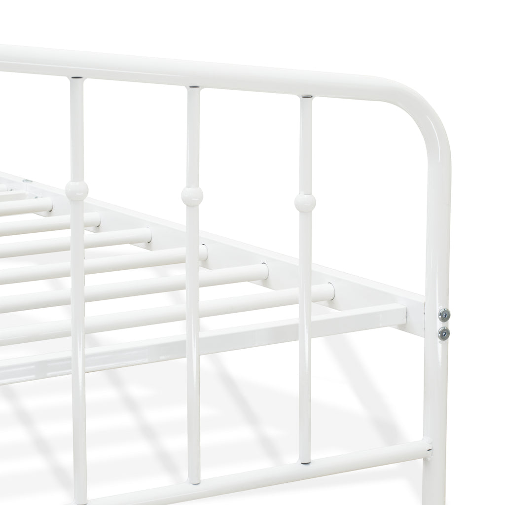 East West Furniture KHFBWHI Kemah Full Bed Frame with 3 Supporting Metal Legs - Deluxe Bed in Powder Coating White Color