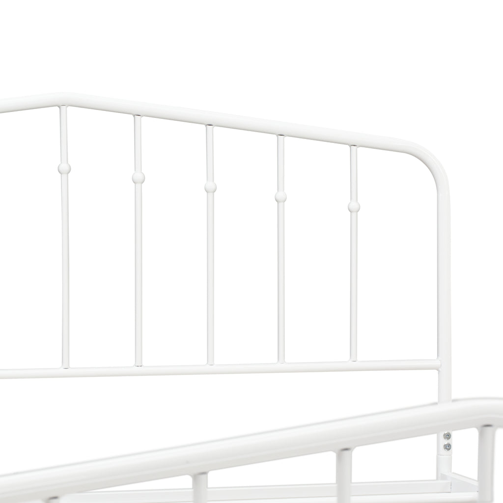 East West Furniture KHFBWHI Kemah Full Bed Frame with 3 Supporting Metal Legs - Deluxe Bed in Powder Coating White Color