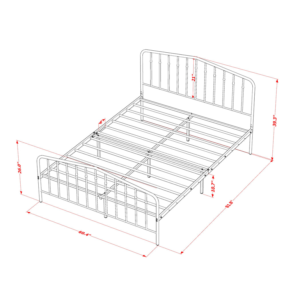 East West Furniture KHQBWHI Kemah Queen Platform Bed with 4 Metal Legs - Magnificent Bed in Powder Coating White Color