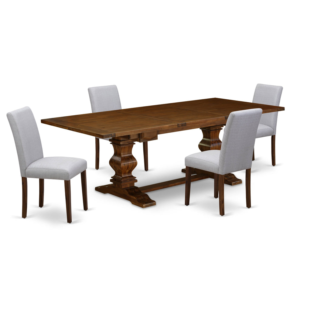 East West Furniture LAAB5-88-05 5 Piece Kitchen Table Set Includes a Rectangle Dining Room Table with Butterfly Leaf and 4 Grey Linen Fabric Upholstered Chairs, 42x92 Inch, Walnut