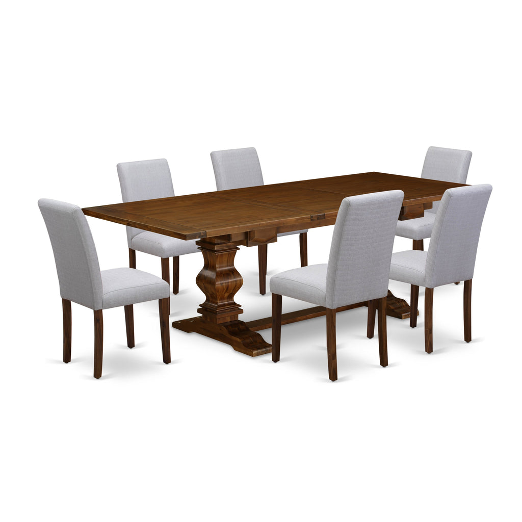 East West Furniture LAAB7-88-05 7 Piece Dining Set Consist of a Rectangle Dining Room Table with Butterfly Leaf and 6 Grey Linen Fabric Upholstered Chairs, 42x92 Inch, Walnut