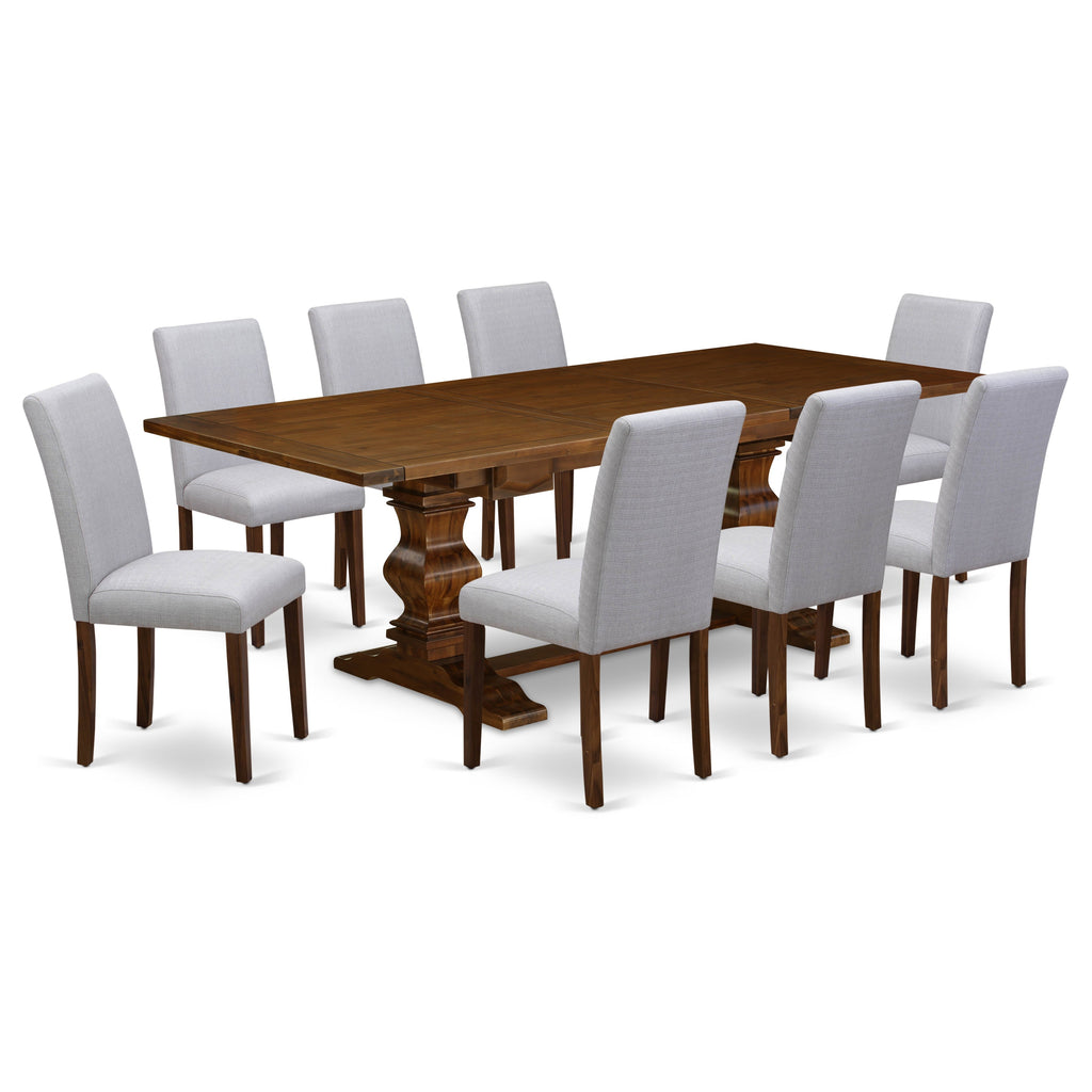 East West Furniture LAAB9-88-05 9 Piece Dining Table Set Includes a Rectangle Dining Room Table with Butterfly Leaf and 8 Grey Linen Fabric Upholstered Chairs, 42x92 Inch, Walnut