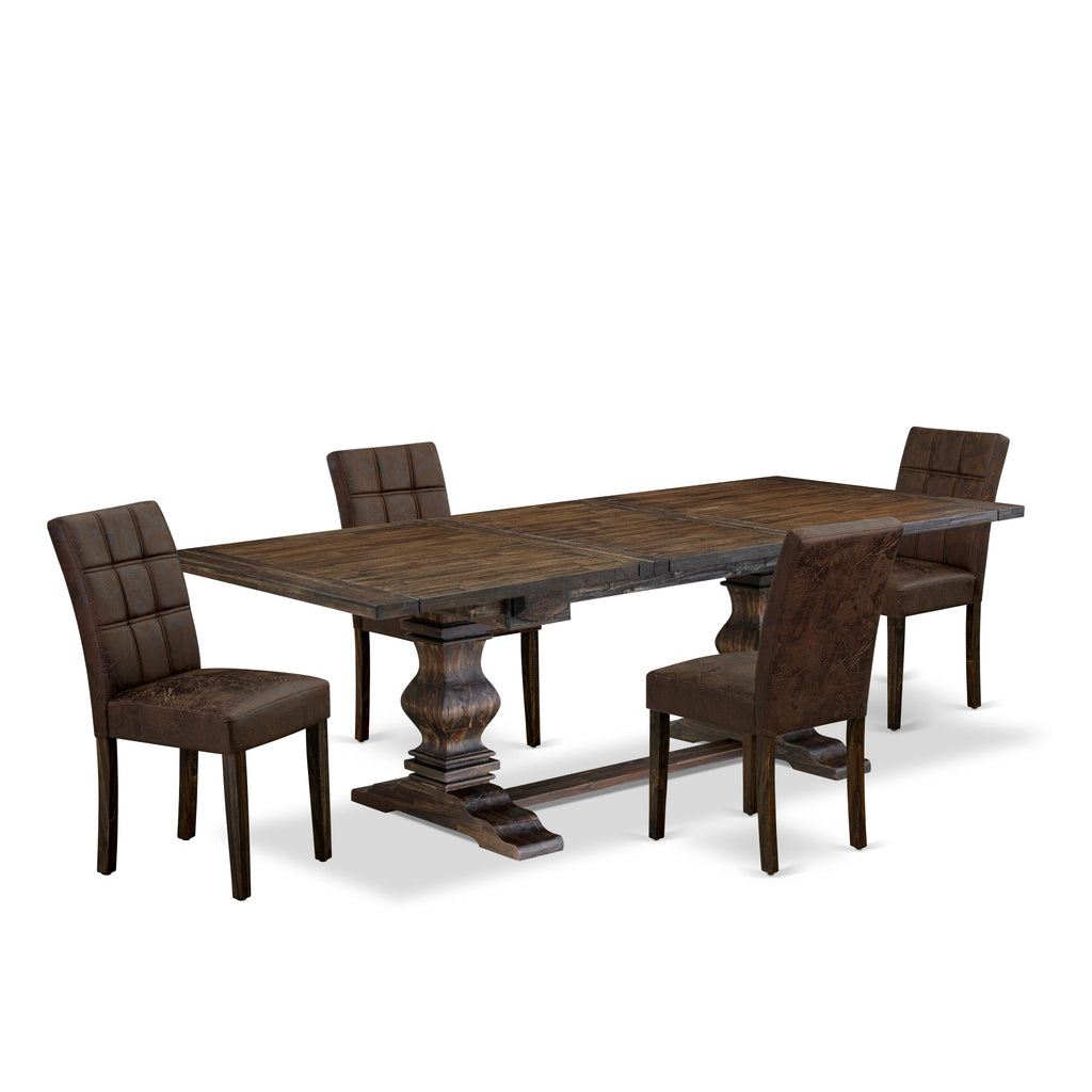 East West Furniture LAAS5-07-T25 5 Piece Dining Set Includes A Wood Table and 4 Black Textured 
Faux Leather Padded Chairs, Distressed Jacobean
