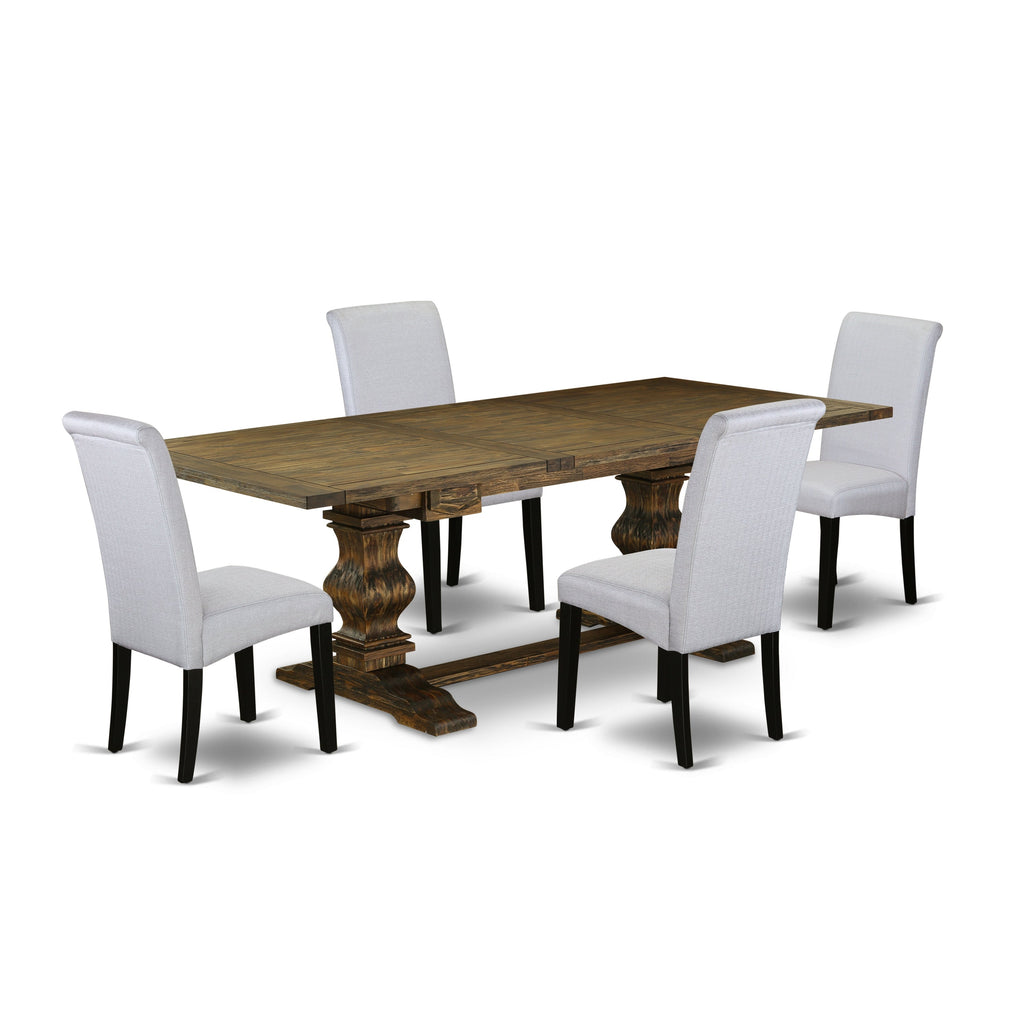 East West Furniture LABA5-71-05 5 Piece Dinette Set Includes a Rectangle Dining Room Table with Butterfly Leaf and 4 Grey Linen Fabric Upholstered Parson Chairs, 42x92 Inch, Jacobean