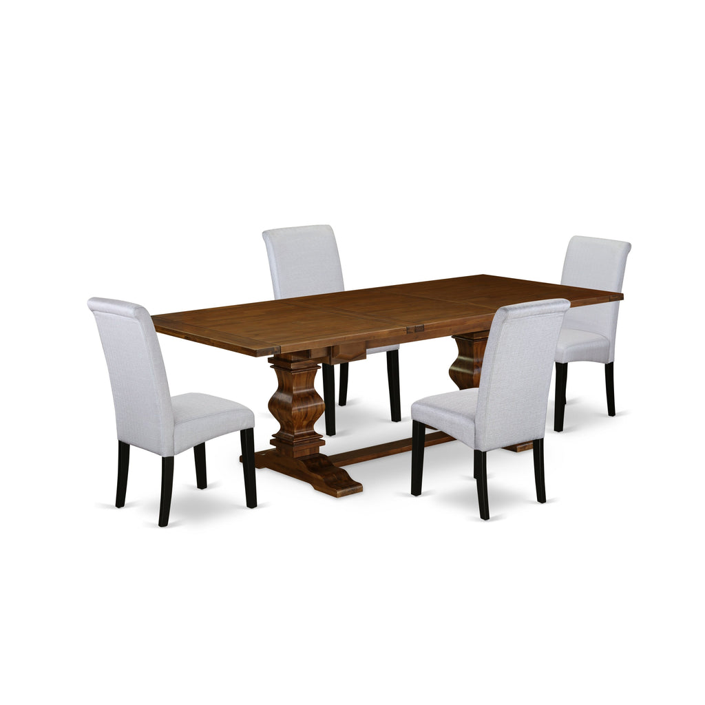 East West Furniture LABA5-81-05 5 Piece Kitchen Table Set for 4 Includes a Rectangle Butterfly Leaf Dining Table and 4 Grey Linen Fabric Upholstered Chairs, 42x92 Inch, Walnut