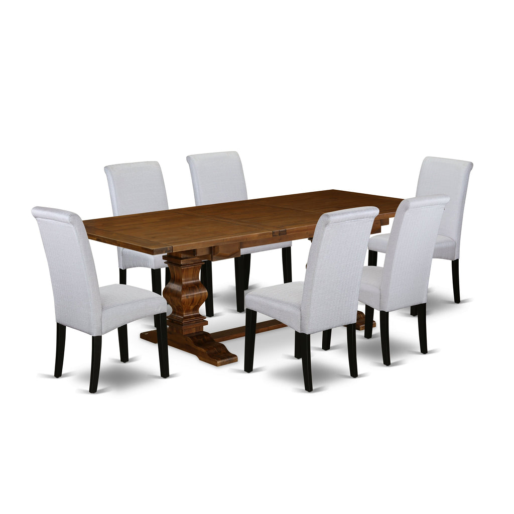 East West Furniture LABA7-81-05 7 Piece Dining Table Set Consist of a Rectangle Kitchen Table with Butterfly Leaf and 6 Grey Linen Fabric Parson Dining Chairs, 42x92 Inch, Walnut