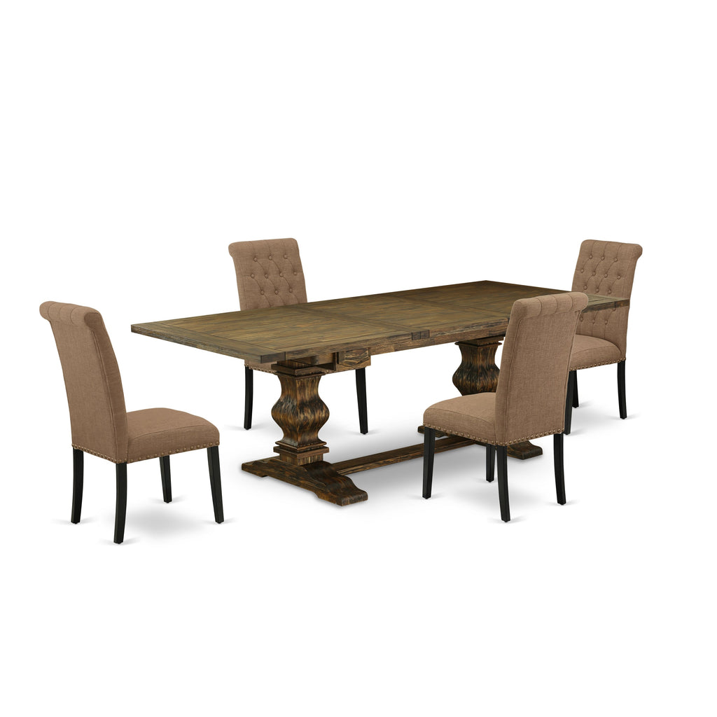 East West Furniture LABR5-71-17 5 Piece Dining Table Set Includes a Rectangle Wooden Table with Butterfly Leaf and 4 Light Sable Linen Fabric Upholstered Chairs, 42x92 Inch, Jacobean