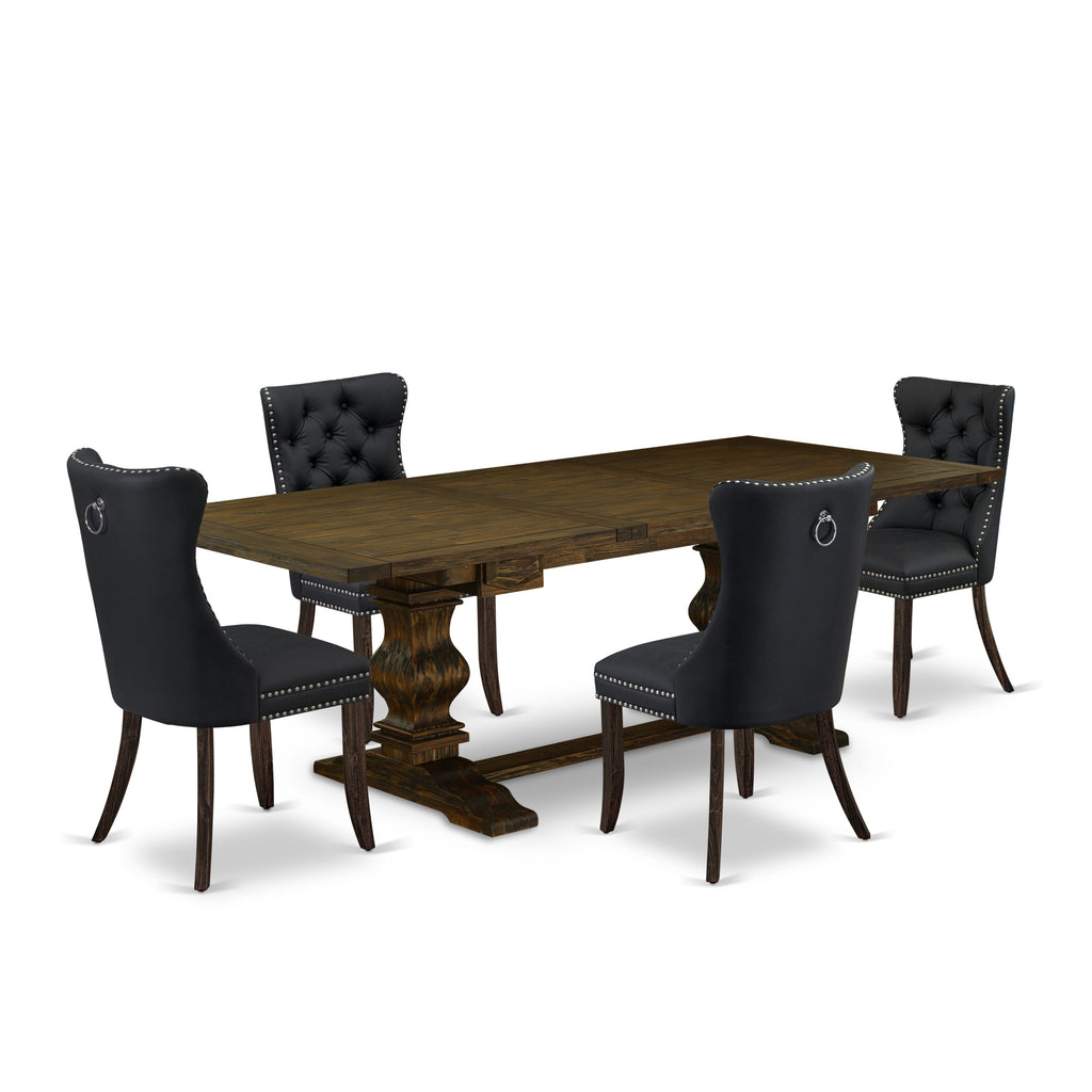 East West Furniture LADA5-07-T12 5 Piece Dining Set Consists of a Rectangle Wooden Table with Butterfly Leaf and 4 Upholstered Chairs, 42x92 Inch, Distressed Jacobean