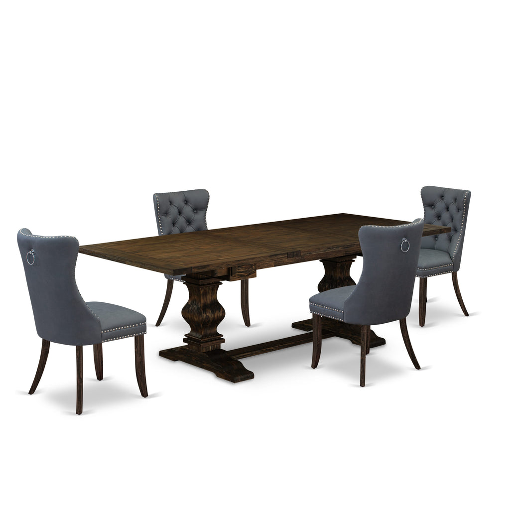 East West Furniture LADA5-07-T13 5 Piece Kitchen Set Includes a Rectangle Dining Table with Butterfly Leaf and 4 Upholstered Chairs, 42x92 Inch, Distressed Jacobean