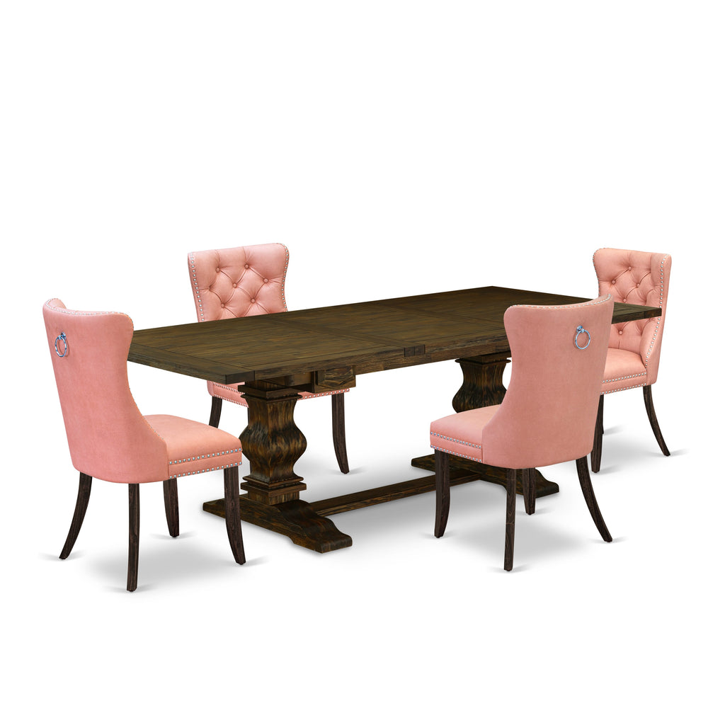 East West Furniture LADA5-07-T23 5 Piece Kitchen Set Consists of a Rectangle Dining Table with Butterfly Leaf and 4 Upholstered Chairs, 42x92 Inch, Distressed Jacobean